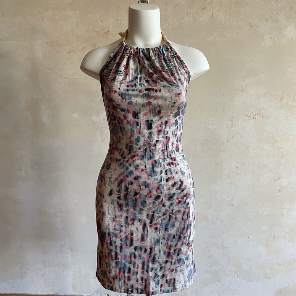 Luxury Handmade floral print halter mini dress